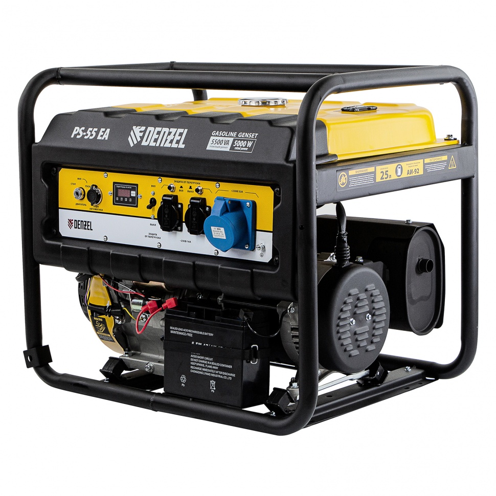 Генератор бензиновый PS-55EA, 5,5 кВт, 230В, 25л, коннектор автоматики, электростартер// Denzel Генератор бензиновый PS-55EA, 5,5 кВт, 230В, 25л, коннектор автоматики, электростартер// Denzel