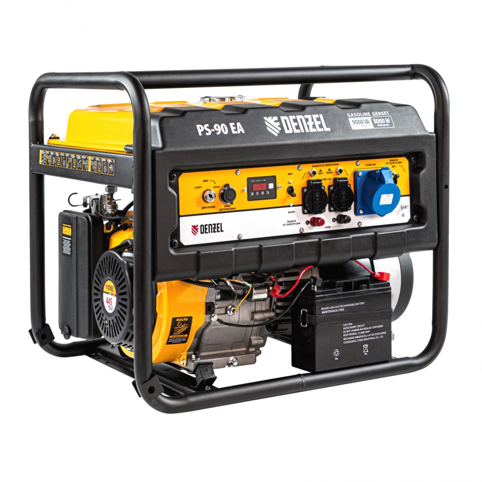 Генератор бензиновый PS-90EA, 9,0 кВт, 230В, 25л, коннектор автоматики, электростартер// Denzel Генератор бензиновый PS-90EA, 9,0 кВт, 230В, 25л, коннектор автоматики, электростартер// Denzel