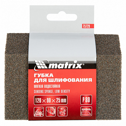 Губка для шлифования, 120 х 90 х 25 мм, трапеция, мягкая, P 80// Matrix Губка для шлифования, 120 х 90 х 25 мм, трапеция, мягкая, P 80// Matrix