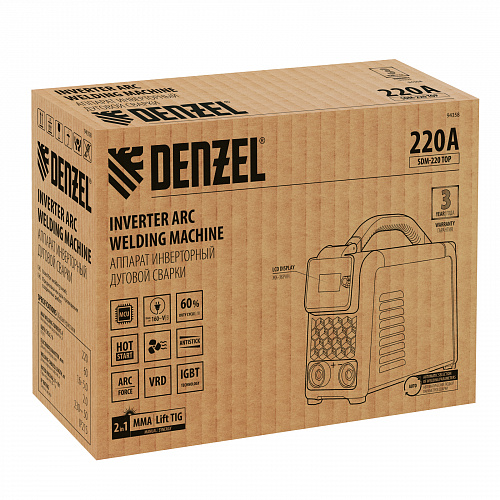 Аппарат инвертор. дуговой сварки SDM-220 Top, 220 А, ПВ 60% кейс// Denzel Аппарат инвертор. дуговой сварки SDM-220 Top, 220 А, ПВ 60% кейс// Denzel
