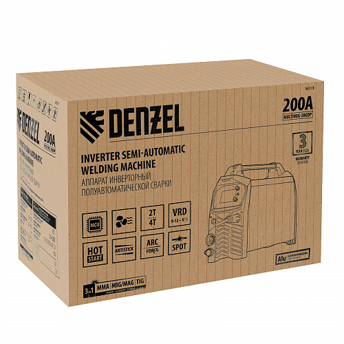 Аппарат инвертор. полуавтомат. сварки MultiMIG-200DP Synergy Double Pulse, 200 А, ПВ 80%// Denzel Аппарат инвертор. полуавтомат. сварки MultiMIG-200DP Synergy Double Pulse, 200 А, ПВ 80%// Denzel
