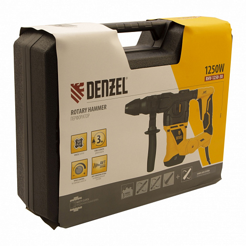 Перфоратор электрический RHV-1250-30, SDS-plus, 1250 Вт, 5 Дж, 3 плюс 1 реж.// Denzel Перфоратор электрический RHV-1250-30, SDS-plus, 1250 Вт, 5 Дж, 3 плюс 1 реж.// Denzel