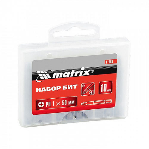 Набор бит Pz1 x 50 мм, сталь 45Х, 10 шт., в пласт. боксе// Matrix Набор бит Pz1 x 50 мм, сталь 45Х, 10 шт., в пласт. боксе// Matrix