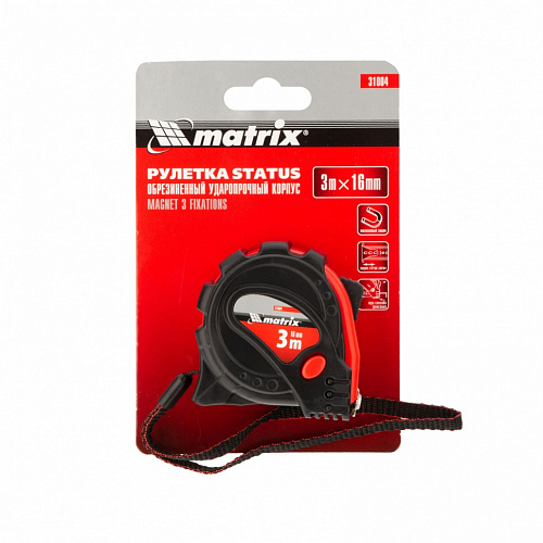 Рулетка Status magnet 3 fixations, 3 м х 16 мм, обрезиненный корпус, зацеп с магнитом// Matrix Рулетка Status magnet 3 fixations, 3 м х 16 мм, обрезиненный корпус, зацеп с магнитом// Matrix