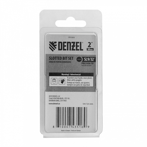 Набор бит, SL9/32"x2", 5 шт.// Denzel Набор бит, SL9/32"x2", 5 шт.// Denzel