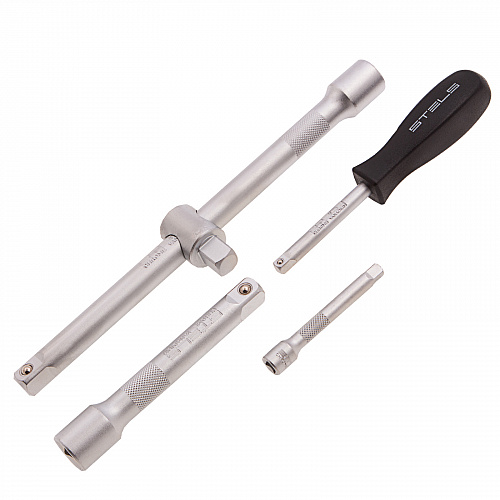Набор инструментов, 1/2", 1/4", CrV, 12 гранные головки, пластиковый кейс, 76 предметов// Stels Набор инструментов, 1/2", 1/4", CrV, 12 гранные головки, пластиковый кейс, 76 предметов// Stels